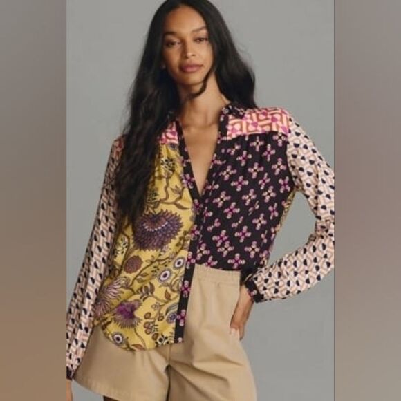 Anthropologie Tops - Anthropologie Maeve The Paz Floral and Geometric Button Down Shirt EUC SIZE XL